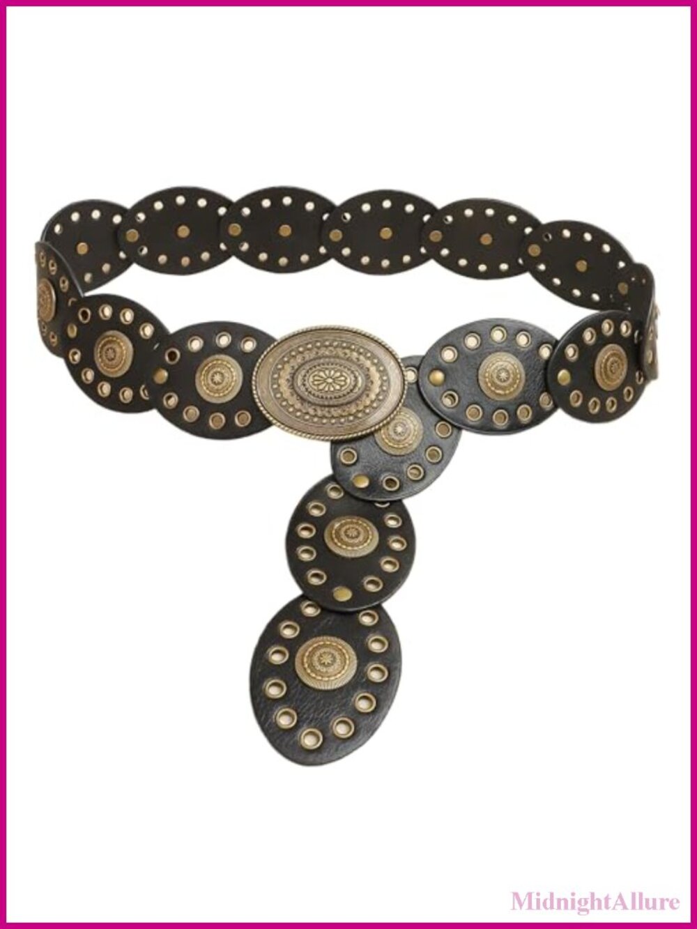 Western Chunky Wide Disc Belt PU Leather Concho Buckle Cowgirl
